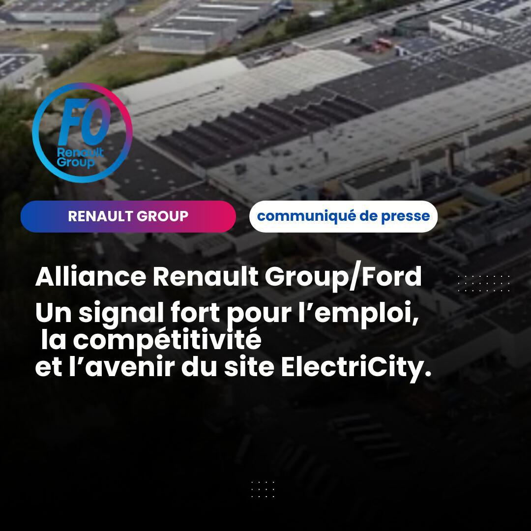 FO Renault Group salue l’alliance stratégique avec Ford : Un signal fort pour l’emploi, la compétitivité et l’avenir du site ElectriCity. FO Renault Group salue l’alliance stratégique avec Ford : Un signal fort pour l’emploi, la compétitivité et l’avenir du site ElectriCity.